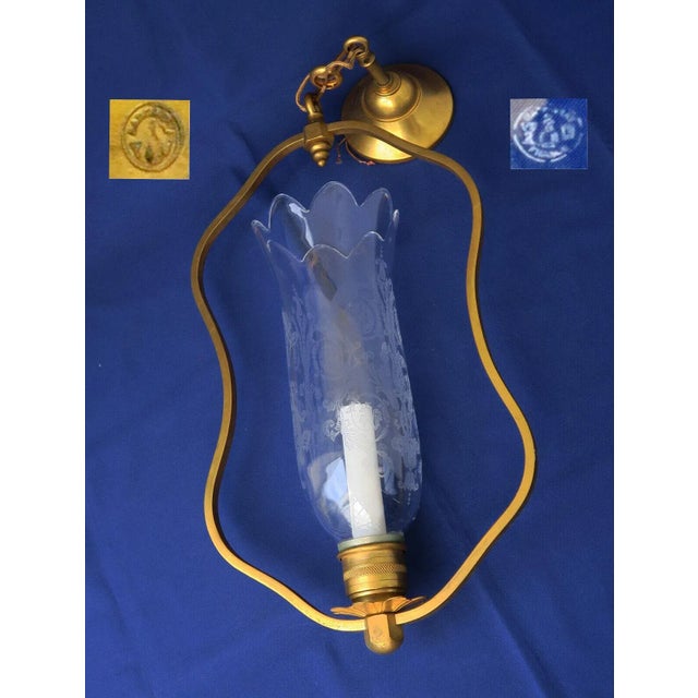 C1890 French Napoleon III Suspended Lantern Ceiling Fixture - Dore Bronze Frame With Crystal Shade Both Signed by Baccarat For Sale - Image 10 of 10