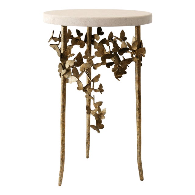 Aged Gold Butterfly Accent Table Travertine For Sale