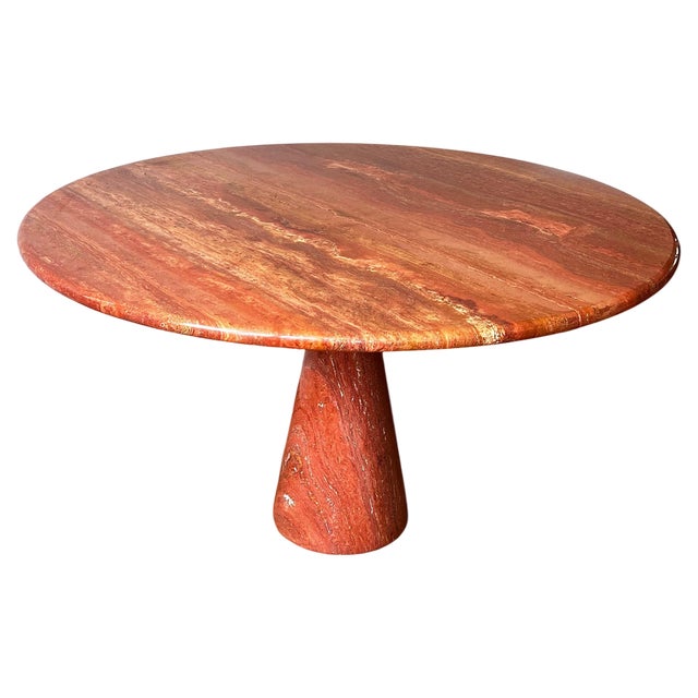 Postmodern Travertine Salmon Dining Table with Pedestal Base by Angelo Mangiarotti, 1980s For Sale
