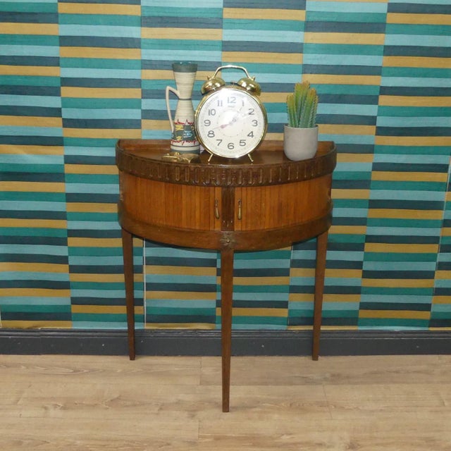 Vintage Demi-Lune Console Table with Mini Chest of Drawers and Slatted Roll-Up Doors, 1970s For Sale - Image 4 of 15