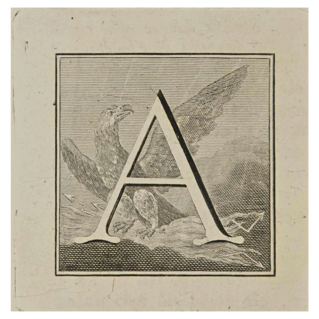 Luigi Vanvitelli, Letter of the Alphabet A, Etching, 18th Century For Sale
