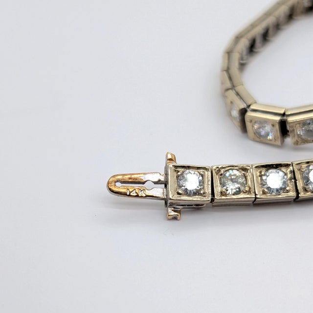 Metal Vintage 14k White Gold Tennis Bracelet With Forty Brilliant Cut Diamonds ~4.5ctw For Sale - Image 7 of 9