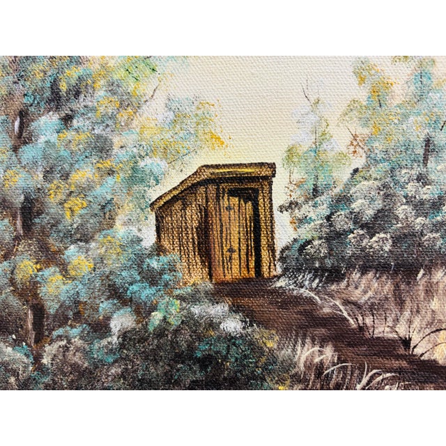 Mid 20th Century Signed Cooper Rustic Barn Landscape Oil Painting in Wood Frame For Sale - Image 5 of 12