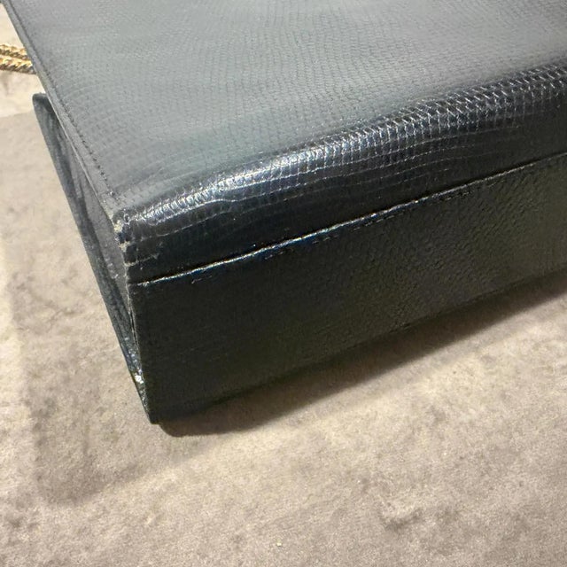 Metal 1950s High Quality Embossed Black Leather and Brass Italian Shoulder Bag For Sale - Image 7 of 12