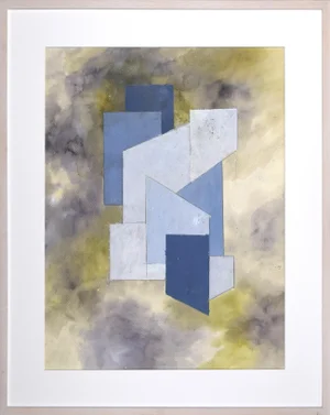 Vintage Mid-Century Modern Abstract Geometric Watercolor Painting by Irving Richards