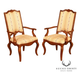 Century French Provincial Style Pair Of Upholstered Ladderback Armchairs For Sale