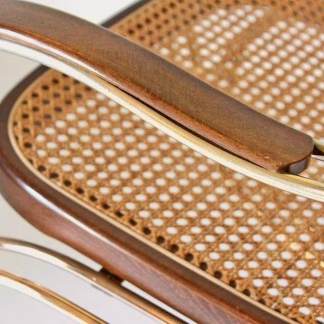 Mid-Century Modern Brass and Wicker Rocking Chair, 1970s For Sale - Image 6 of 13