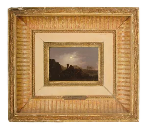 19th Century "Camel in Full Moon" Landscape at Night Oil Paniting by Johann Mongels Culverhouse, Framed