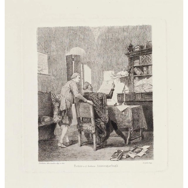 Renzo and Doctor Etching on Paper by Alessandro Balduino, 1880 For Sale