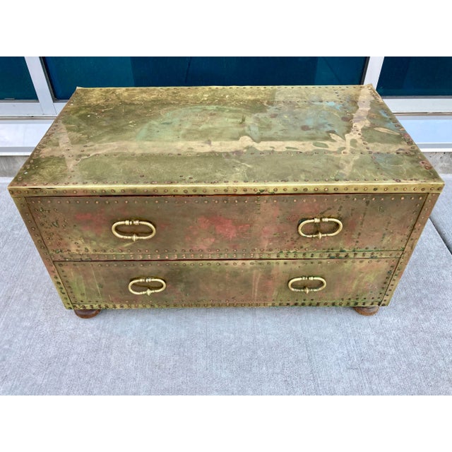 Brass Brass-Clad Campaign Coffee Table From Sarreid Ltd. Spain For Sale - Image 8 of 13