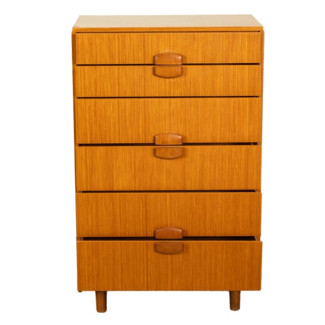 1960s Mid Century Modern Danish Tall Boy Teak Chest of Drawers Six Drawer Dresser 1960 For Sale - Image 5 of 13
