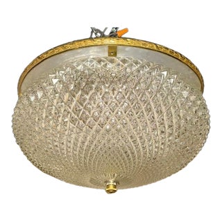 French Cut Glass and Gilt Brass Flush Mount Chandelier For Sale