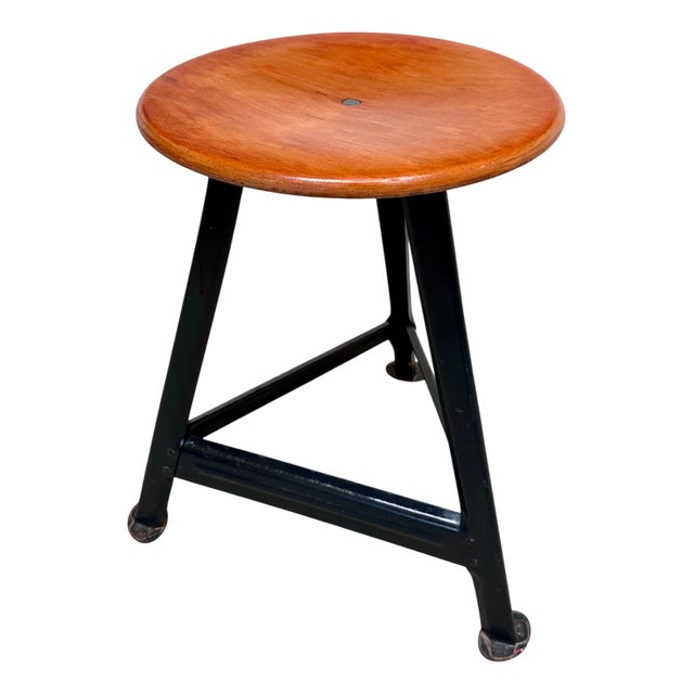 Industrial Atelier Stool with Steel Frame and Plywood Seat, Germany, 1920s For Sale