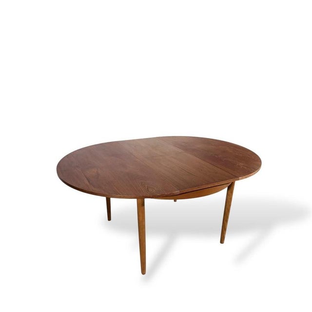Wood Vintage Danish Round Extending Dining Table For Sale - Image 7 of 9