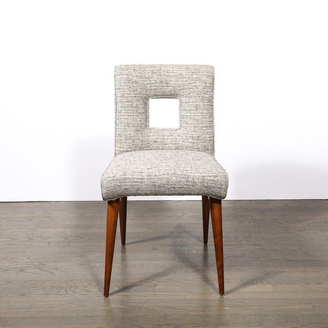 Mid-Century Modern Set of 6 Mid-Century Modern Walnut Cutout Back Arm & Side Chairs by Paul Frankl For Sale - Image 3 of 17