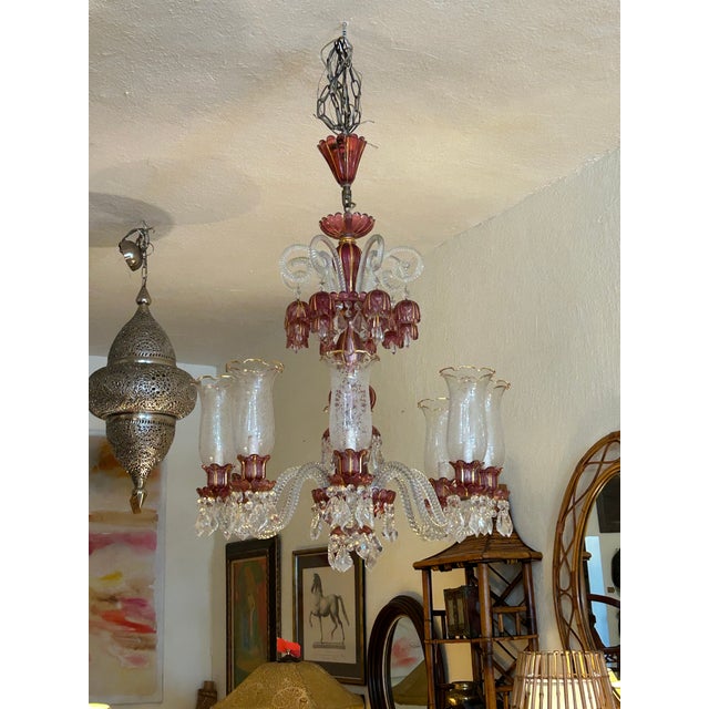 Impressive glamorous 1920s Venetian chandelier with twisted glass, beaded bulbs, flowers, crystals, and hand blown etched...