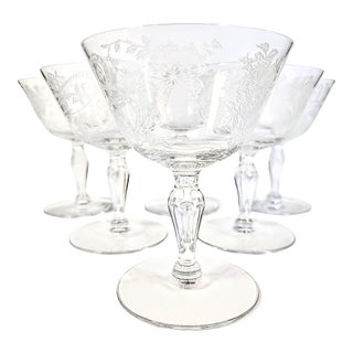 Midcentury Poppy Champagne Coupes- Set of Six For Sale