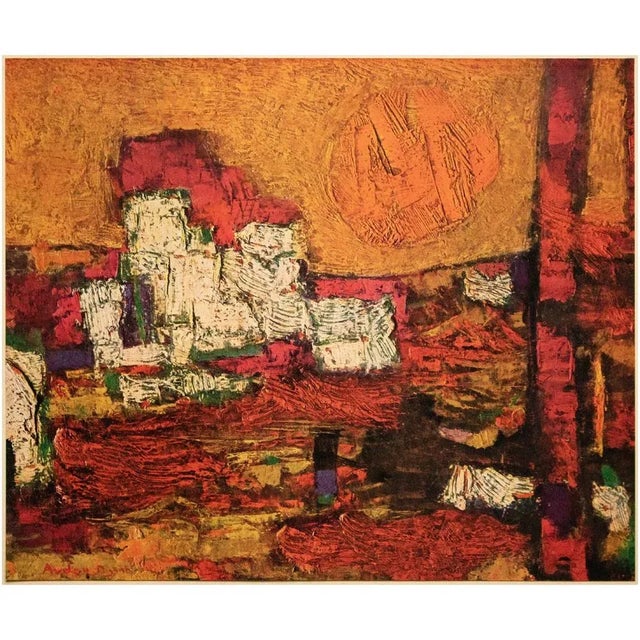 A striking rare original period photogravure after painting "Sunset Over The Negev" by Polish-born Israel artist Ardon...