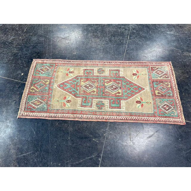 Turkish Turkish Mini Rug Oriental Hand Knotted Vintage Rug 1'7" x 3'7" #17889 For Sale - Image 3 of 8
