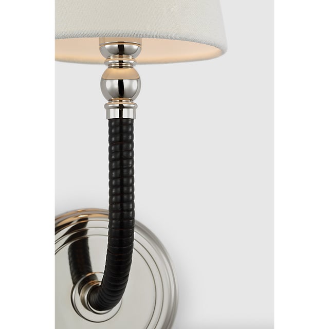 Visual Comfort Chapman & Myers for Visual Comfort Signature Basden Medium Sconce in Polished Nickel and Black Rattan with Linen Shade For Sale - Image 4 of 6