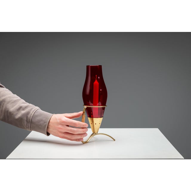 Metal Candleholder in Brass and Glass and Rattan by Gunnar Ander for Ystad Metall, 1960s For Sale - Image 7 of 14