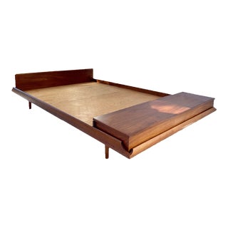 Danish Modern Cave Sanford Teak Bed With Seat and Storage For Sale