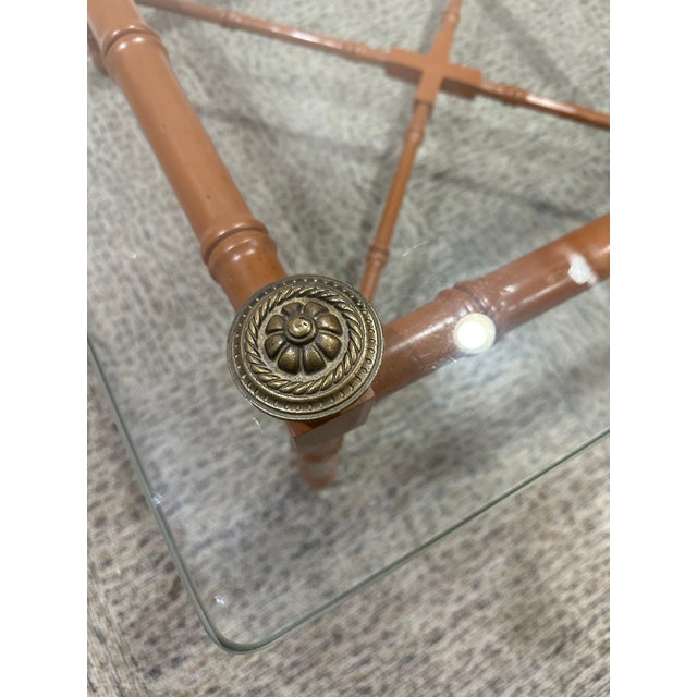 1970s Vintage Faux Bamboo Wood & Glass Coffee Table For Sale - Image 11 of 12