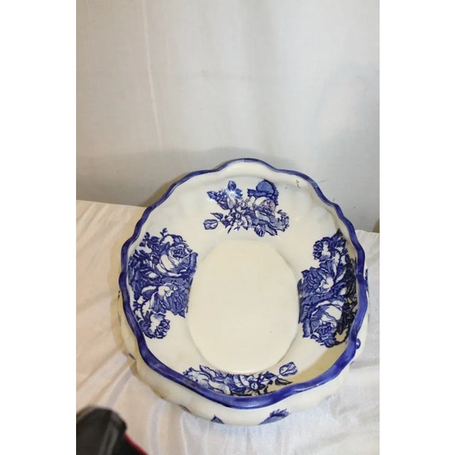 Blue Late 20th Century Staffordshire English Ironstone Hand Painted Porcelain Bowl & Pitcher For Sale - Image 8 of 11