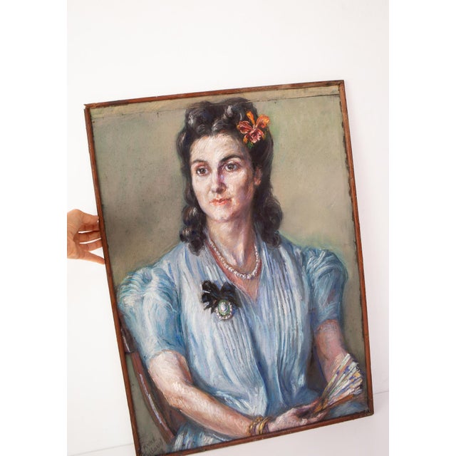 1940s Fanny Billaud, Portrait of a Woman, 1948, Pastel Drawing For Sale - Image 5 of 10