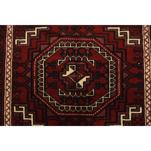 Red Baloch Rug 3’8” X 6’9” Red Wool Vintage Tribal Hand-Knotted Oriental Carpet For Sale - Image 8 of 12