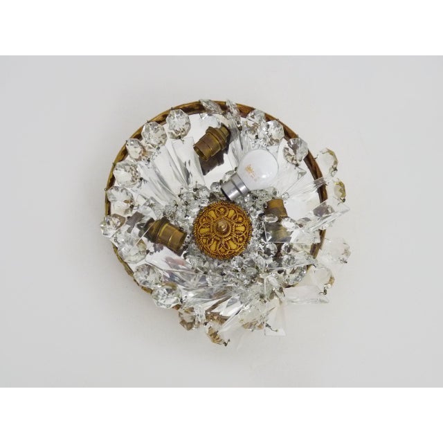 Gold Louis XVI Style Crown-Shaped 3-Light Ceiling Light with Half-Basket of Glass Pendants, 1960s For Sale - Image 8 of 9