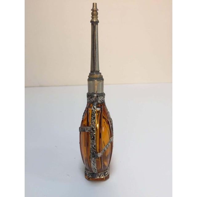 Late 20th Century Moorish Glass Perfume Bottle Sprinkler with Embossed Metal Overlay For Sale - Image 5 of 9