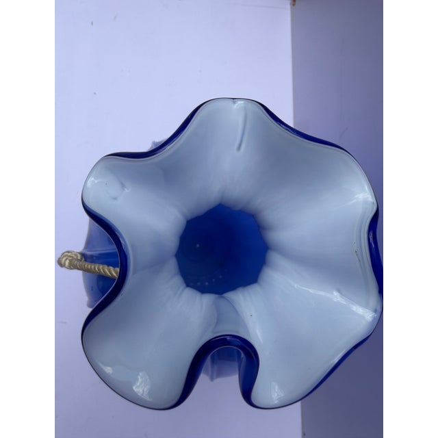 Large Vintage Hand-Blown 8" Blue Glass Opaline Money Bag Vase For Sale - Image 11 of 12