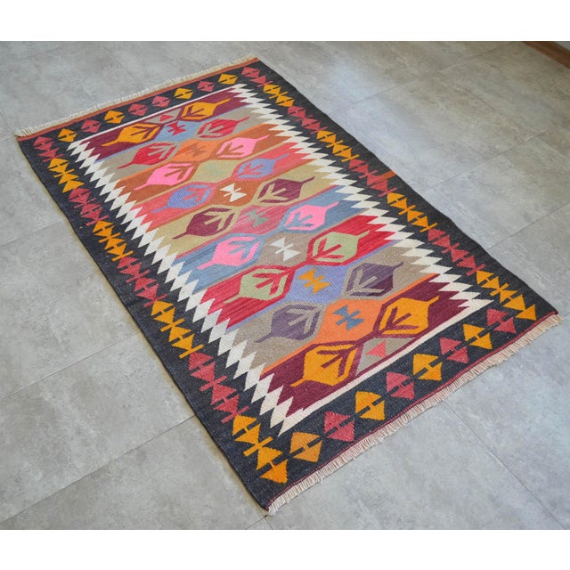 3x5 Ft Vintage Turkish Kilim Rug, Village Flat Weave, Natural Dyes, Multicolor Area Rug For Sale - Image 14 of 17
