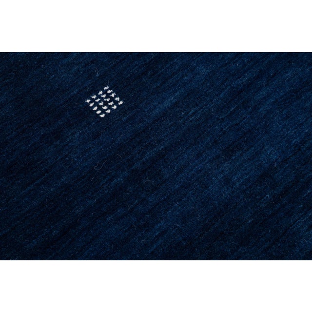 Modern Gabbeh Minimalist Style Handmade Navy Blue Wool Rug For Sale In New York - Image 6 of 7