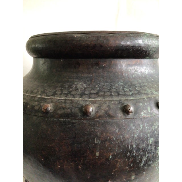 1940s Hand Hammered Studded Patinated Copper Pot With Handles For Sale In New York - Image 6 of 9
