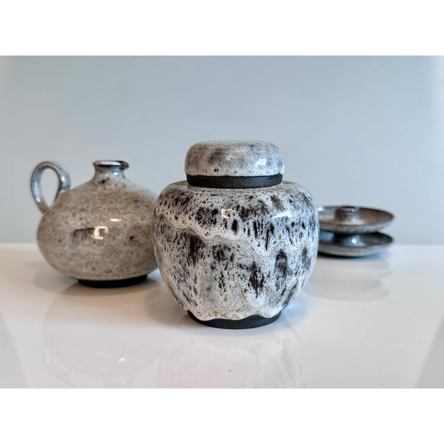 Studio Ceramics Set of Lidded Box, Handled Vase and Two Candlesticks by Serocka, Germany, 1970s, Set of 4 For Sale - Image 4 of 15