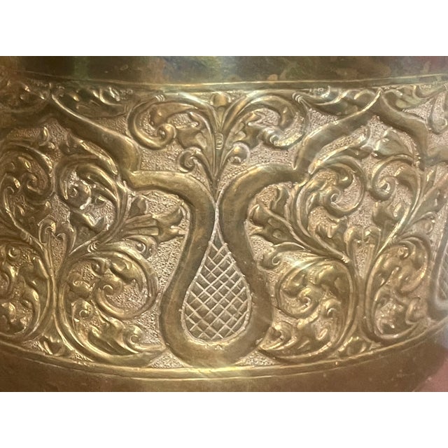Early 20th Century Antique Chinoiserie Incised Brass Cachepot For Sale - Image 5 of 12