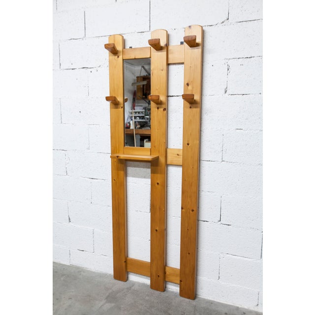 Vintage Wall-Mounted Coat Rack in Pine with Mirror, 1970 For Sale - Image 9 of 17