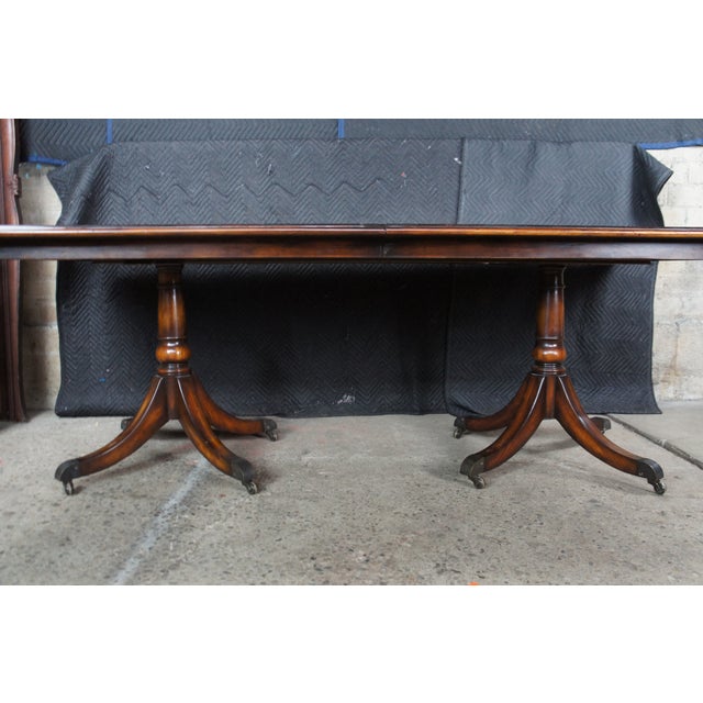 Theodore Alexander English Regency Mahogany Burl Double Pedestal Dining Table For Sale - Image 9 of 14