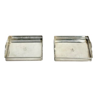 Matched Pair Petite Vintage Silver Plate Gallery Trays With Horse and Crown Monogram 4.25” Length For Sale