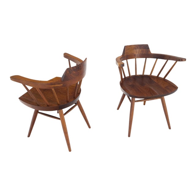 George Nakashima Captain's Dining Chairs in Walnut - A Pair For Sale