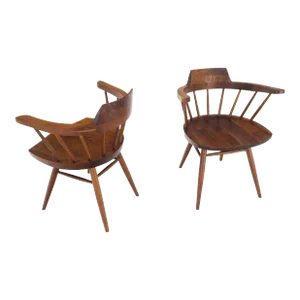 George Nakashima Captain's Dining Chairs in Walnut - A Pair