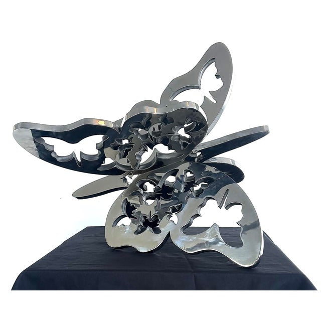 Monumental Stainless Steel Butterfly Sculpture in Two Parts by Michael Gitter Offered for sale is a custom-made stainless-...