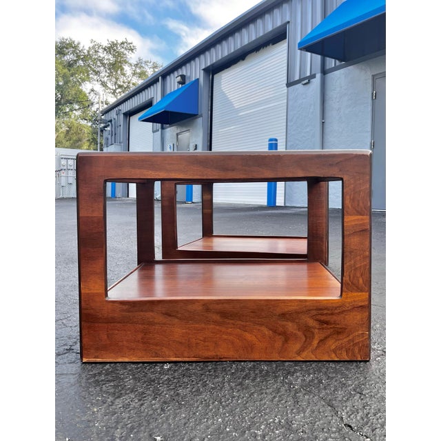 Mid Century Modern Side Tables With Smoked Inset Glass | in the Style of John Keal for Saltman Brown For Sale In Tampa - Image 6 of 12