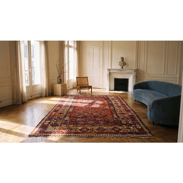 Red 1870s Red Geometric Tribal Antique W. Persian Kurdish Rug 5'3" X 8' Handknotted Wool Carpet For Sale - Image 8 of 9