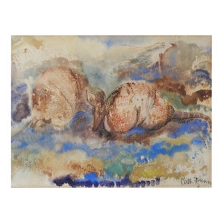 Mid 20th Century Ruth Dunn Texas Armadillos Watercolor Painting For Sale
