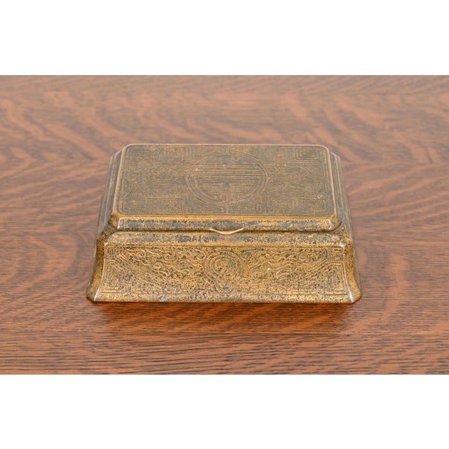 Art Deco Tiffany Studios New York Chinese Pattern Bronze Doré Box, Circa 1910 For Sale - Image 3 of 12