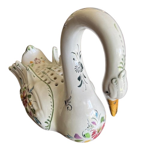 Vintage Hand Painted Ceramic Swan 11" Tall Frog Vase Made in Portugal For Sale - Image 4 of 6