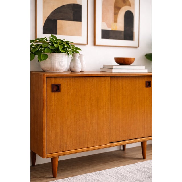 1960s Mid Century Modern Teak Jr. Credenza | Danish Storage Entryway Cabinet, Circa 1960's For Sale - Image 5 of 12